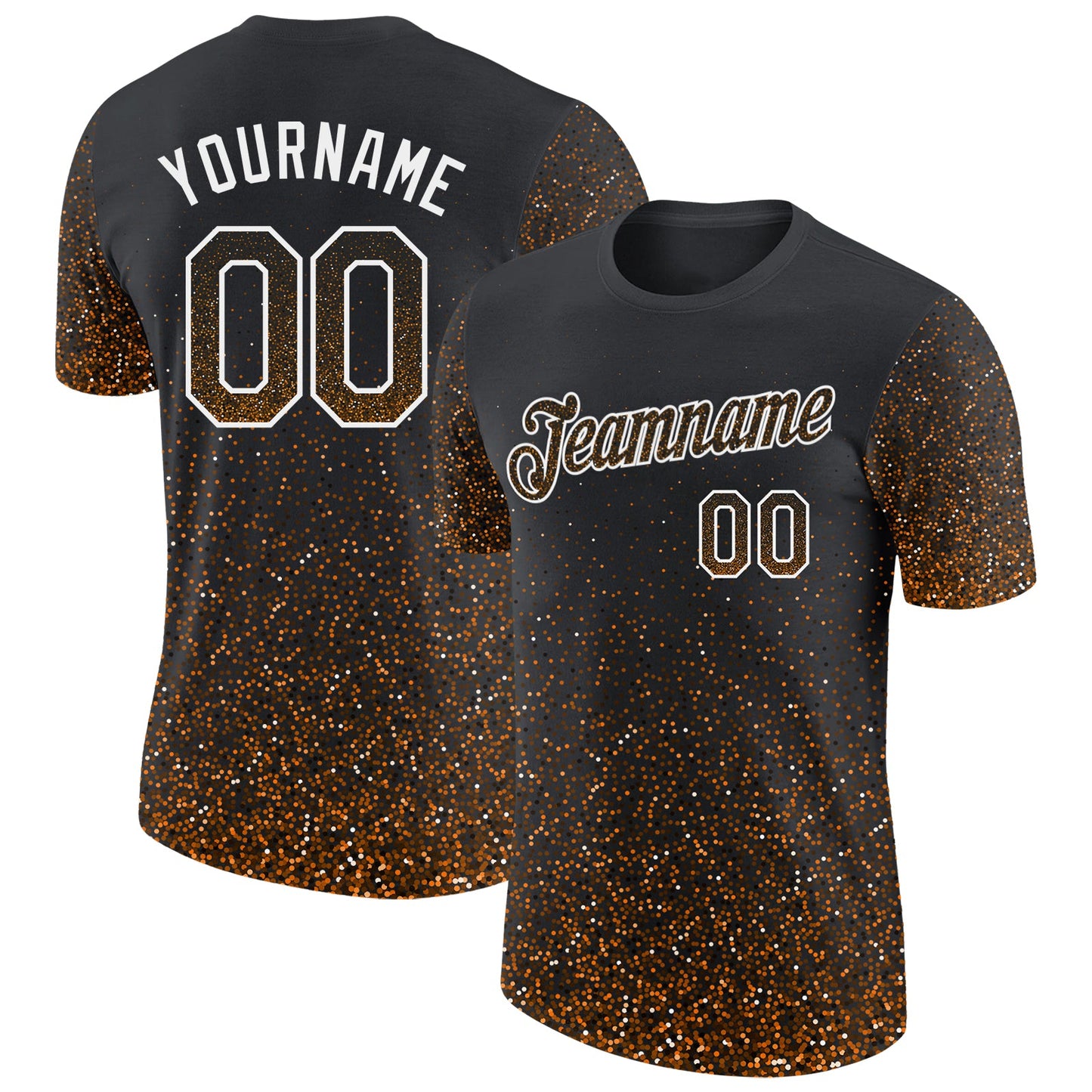 Custom Black Bay Orange-White Colorful Sparkle Gradient Dots Performance T-Shirt - Main View