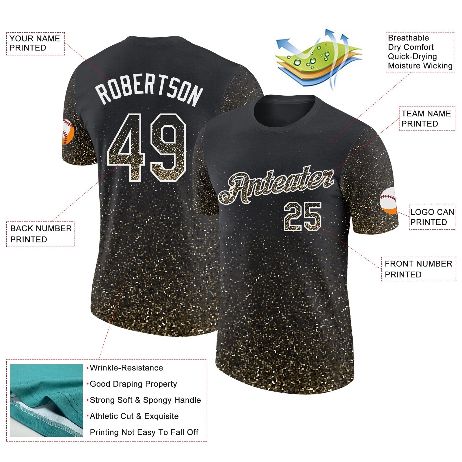 Custom Black Cream-White Colorful Sparkle Gradient Dots Performance T-Shirt view 2