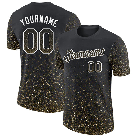 Custom Black Cream-White Colorful Sparkle Gradient Dots Performance T-Shirt - Main View