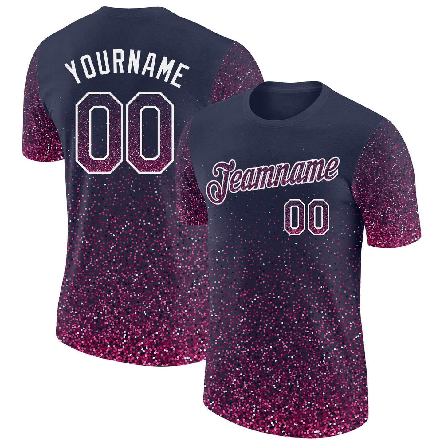 Custom Navy Pink-White Colorful Sparkle Gradient Dots Performance T-Shirt - Main View