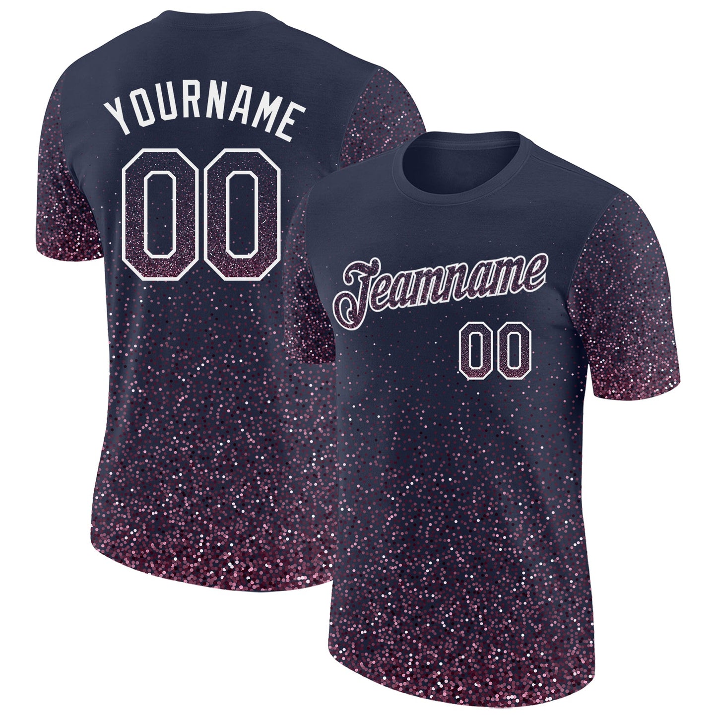 Custom Navy Light Pink-White Colorful Sparkle Gradient Dots Performance T-Shirt - Main View