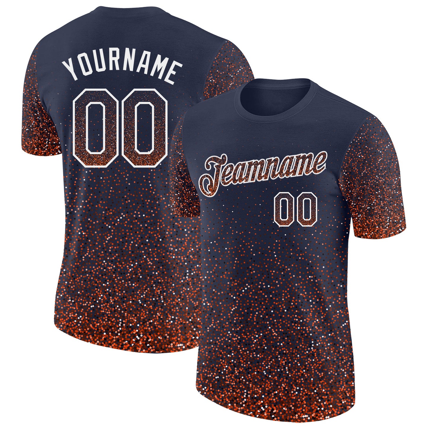 Custom Navy Orange-White Colorful Sparkle Gradient Dots Performance T-Shirt - Main View