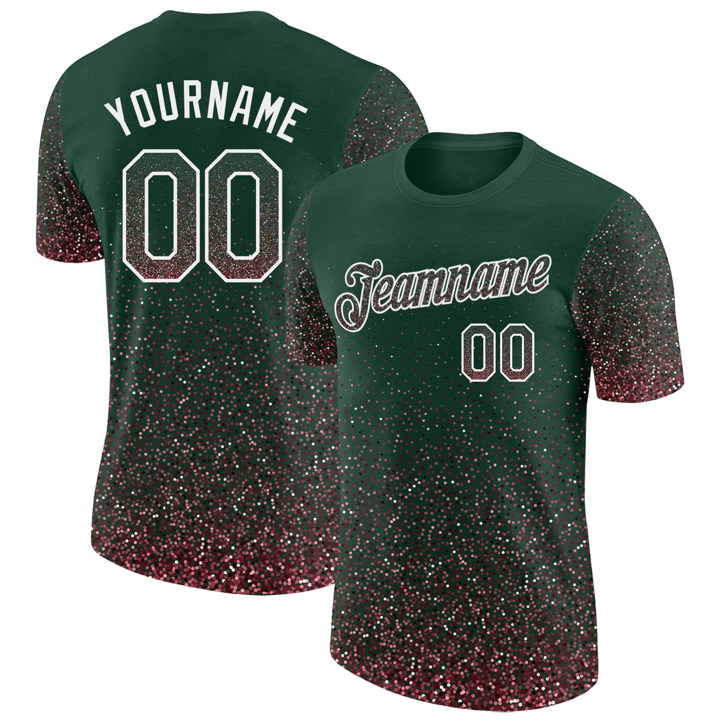 Custom Green Medium Pink-White Colorful Sparkle Gradient Dots Performance T-Shirt - Main View
