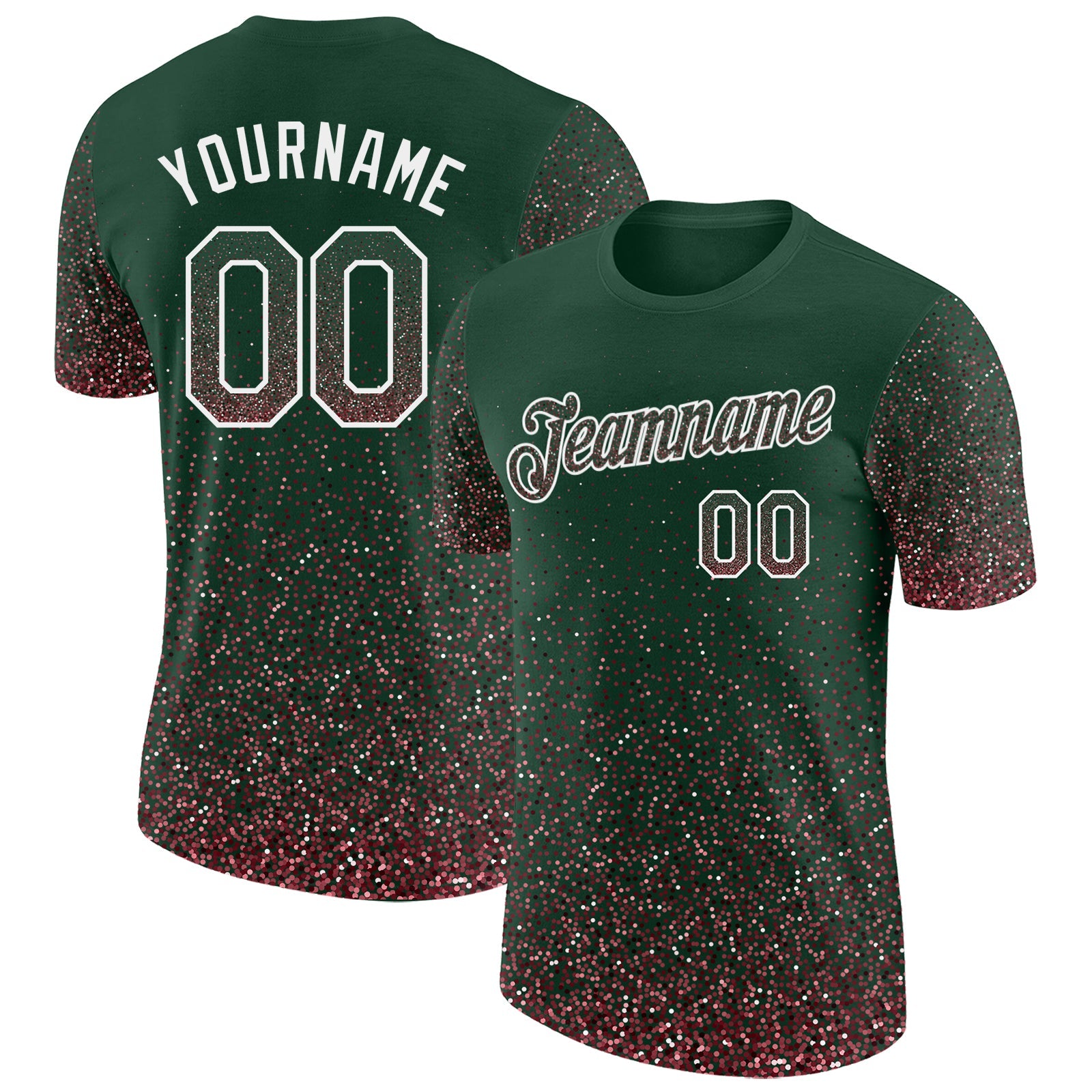 Custom Green Medium Pink-White Colorful Sparkle Gradient Dots Performance T-Shirt - Main View