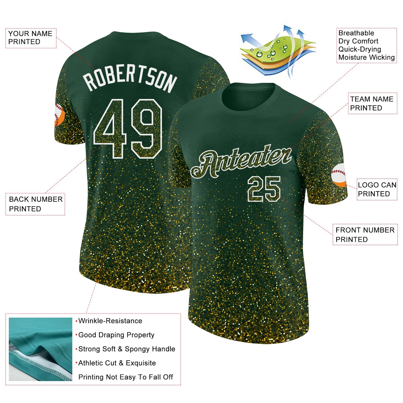Custom Green Yellow-White Colorful Sparkle Gradient Dots Performance T-Shirt view 2