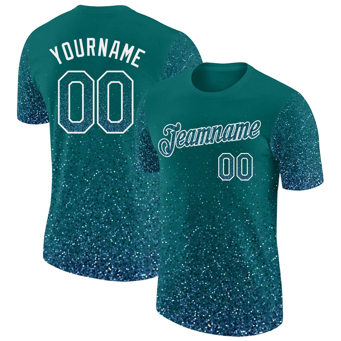 Custom Teal Light Blue-White Colorful Sparkle Gradient Dots Performance T-Shirt - Main View