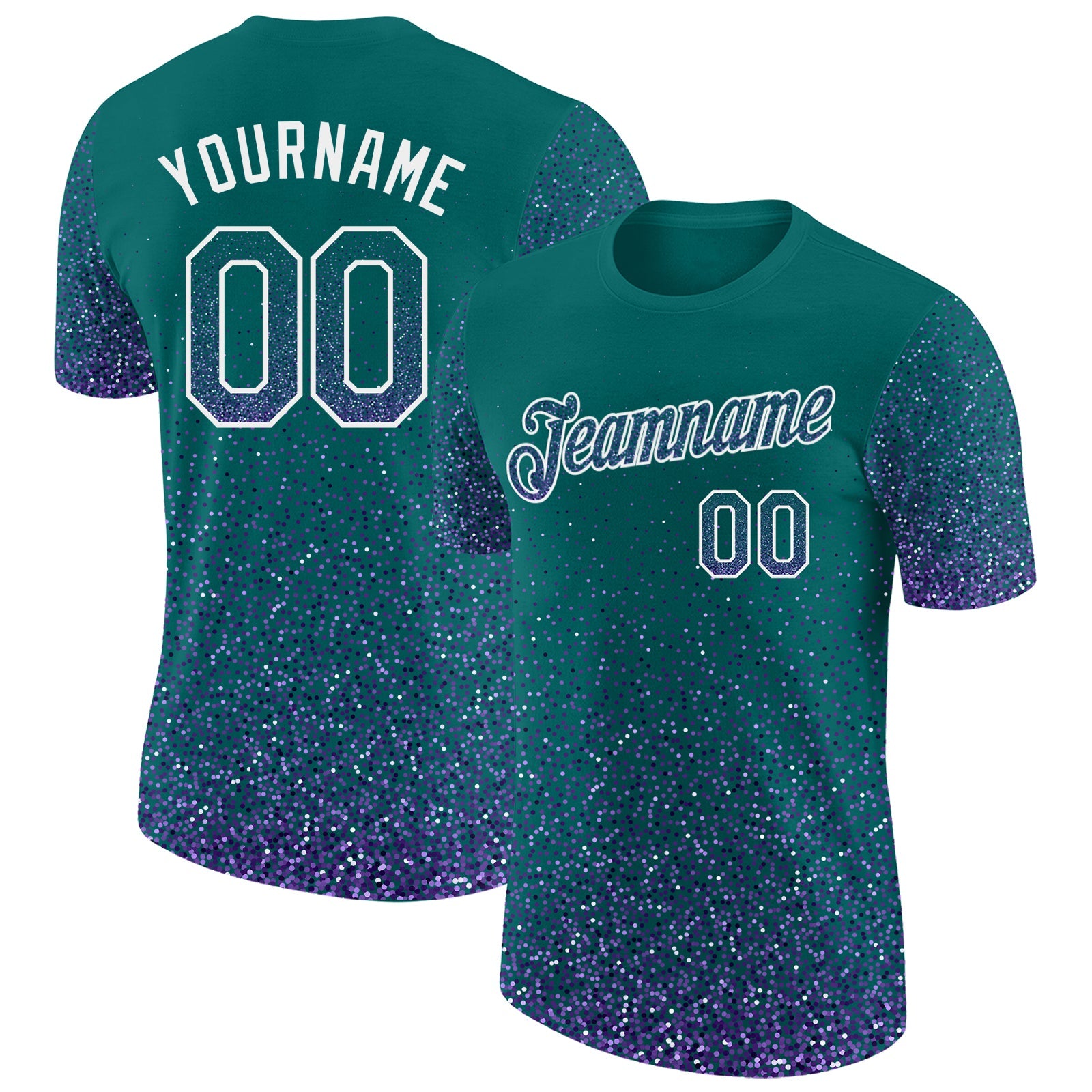 Custom Teal Purple-White Colorful Sparkle Gradient Dots Performance T-Shirt - Main View