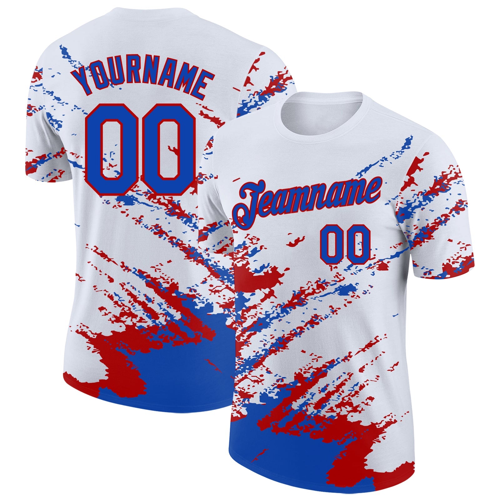 Custom White Thunder Blue-Red Brush Stroke Shatter Splatter Performance T-Shirt - Main View