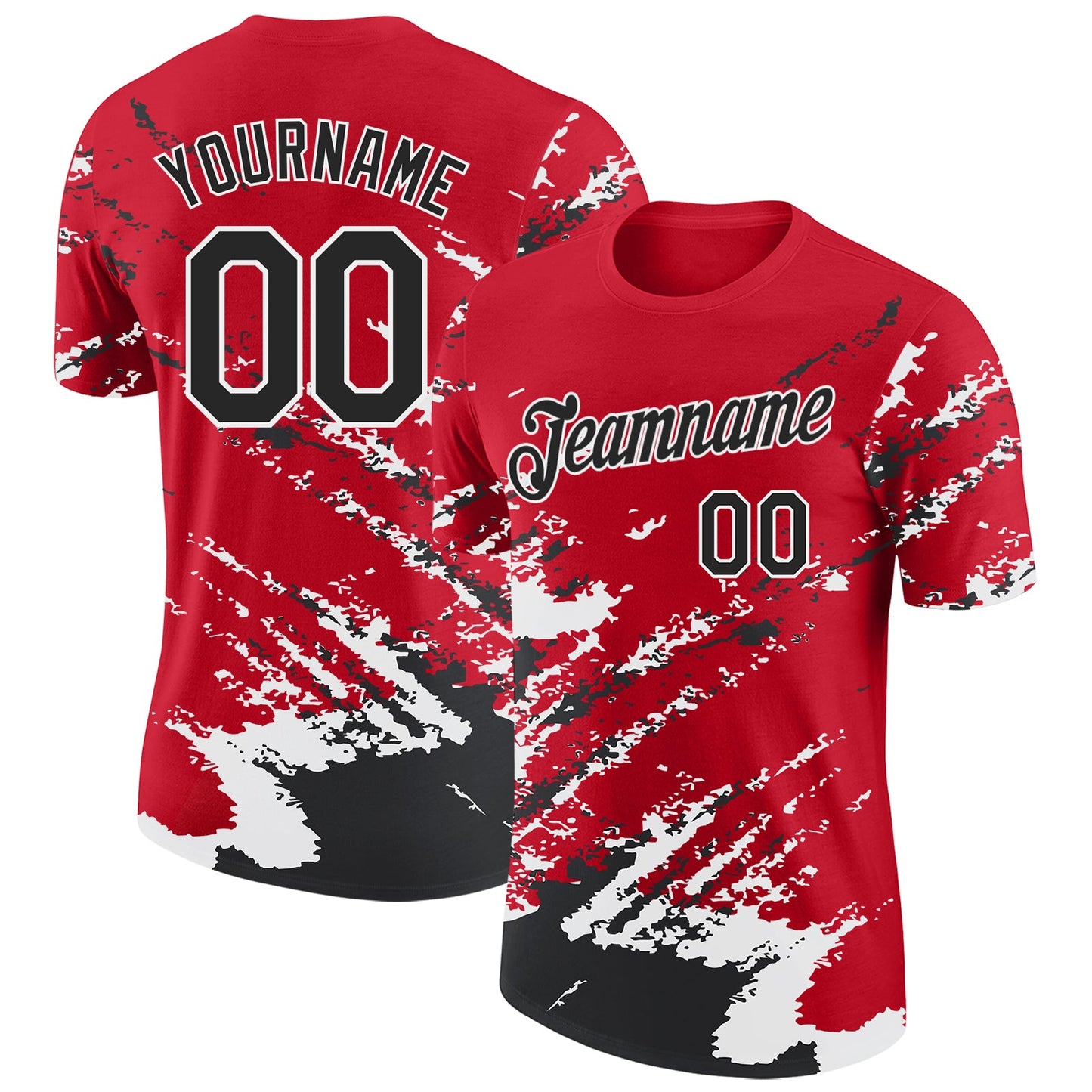 Custom Red Black-White Brush Stroke Shatter Splatter Performance T-Shirt - Main View