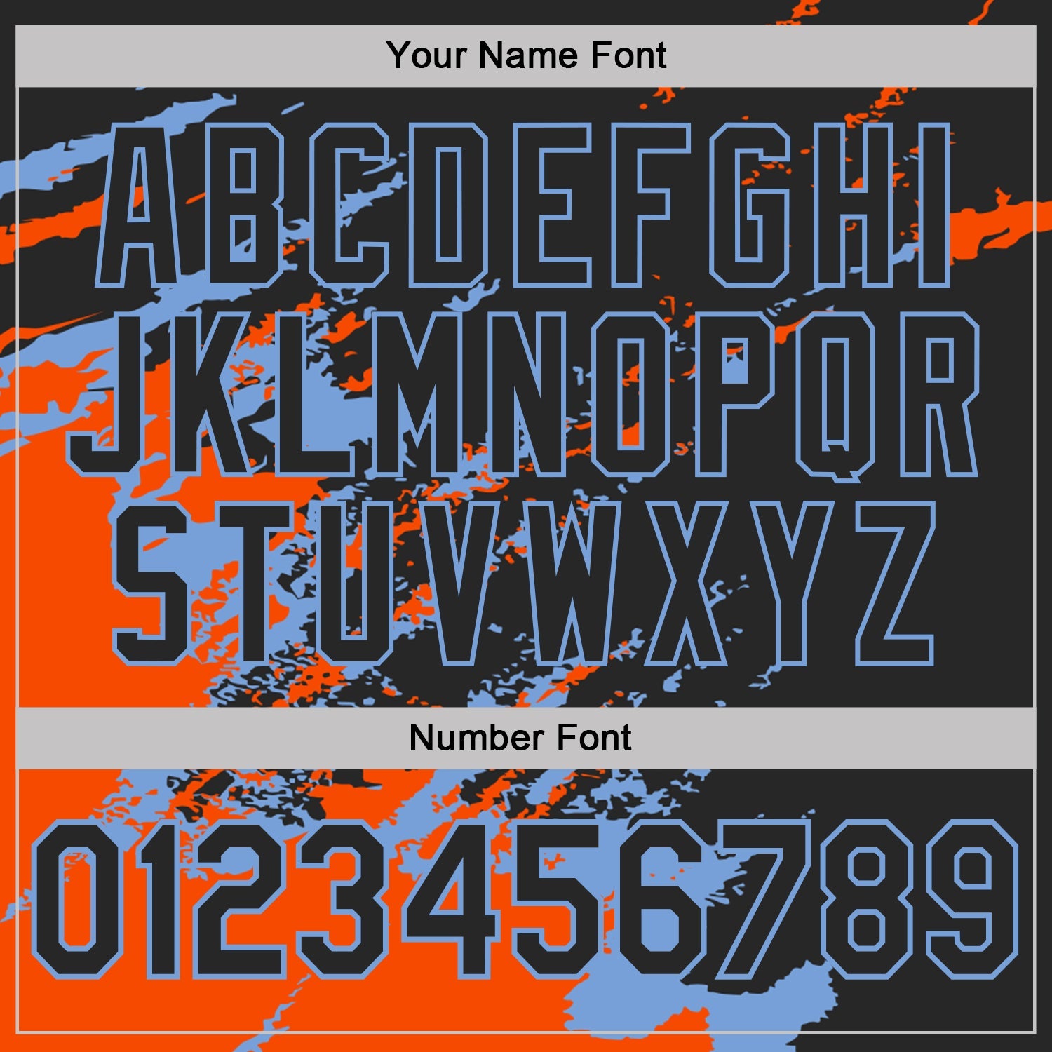 Custom Black Orange-Powder Blue Brush Stroke Shatter Splatter Performance T-Shirt view 4