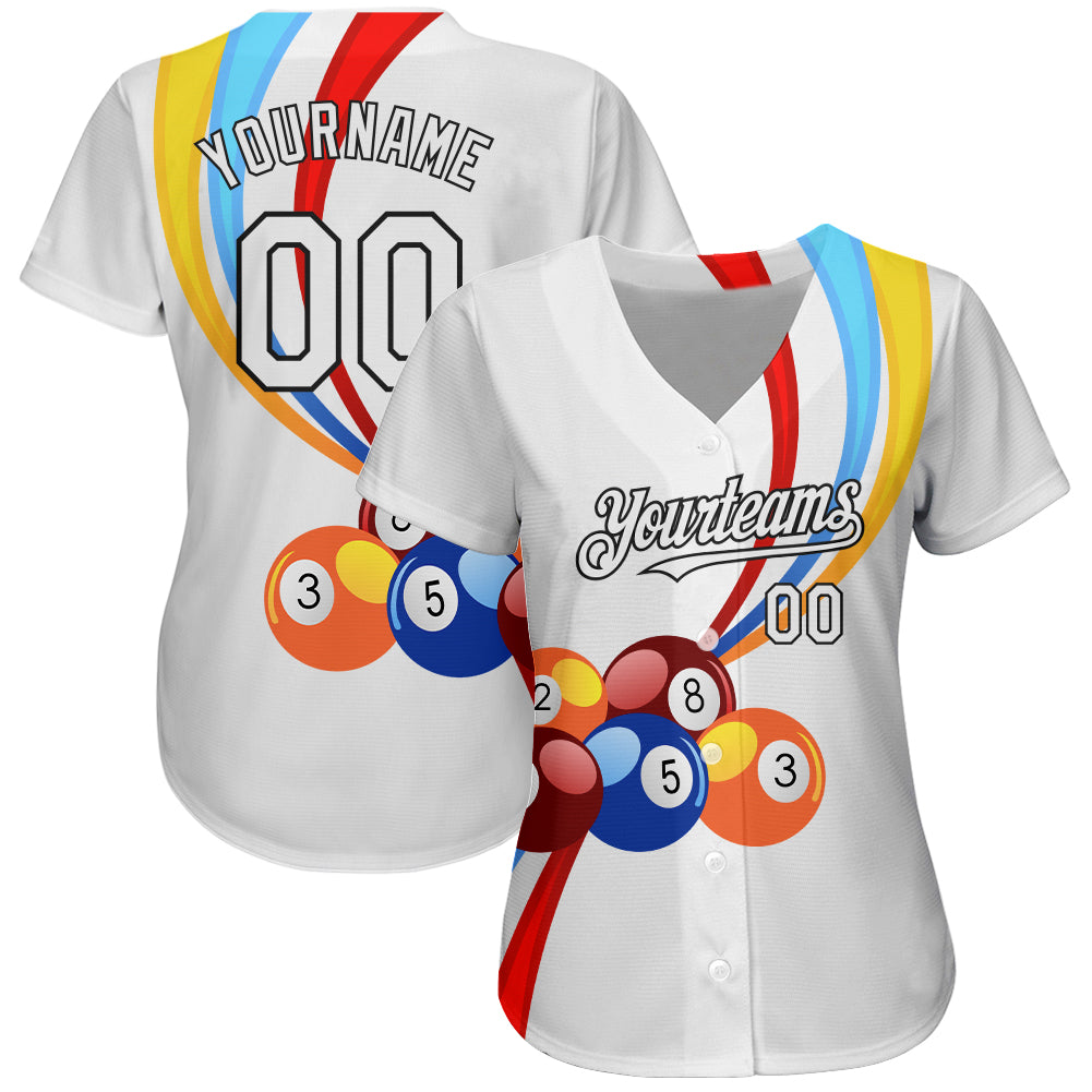 Custom White Black 3D Pattern Design Billiards Authentic Baseball Jersey view 2