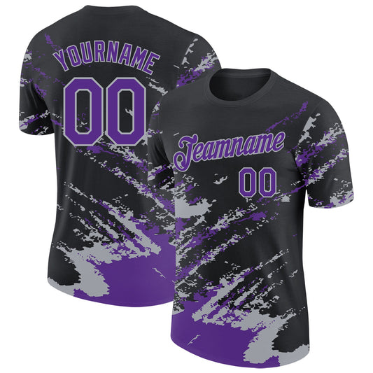 Custom Black Purple-Gray Brush Stroke Shatter Splatter Performance T-Shirt - Main View