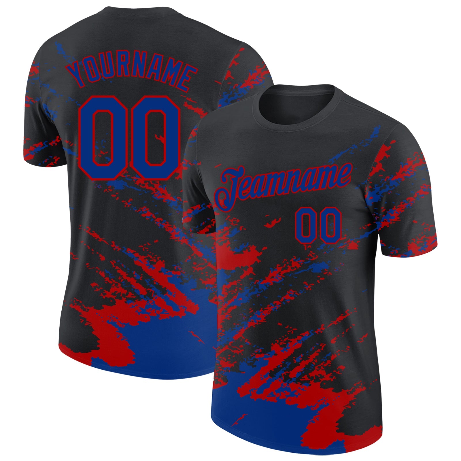 Custom Black Royal-Red Brush Stroke Shatter Splatter Performance T-Shirt - Main View