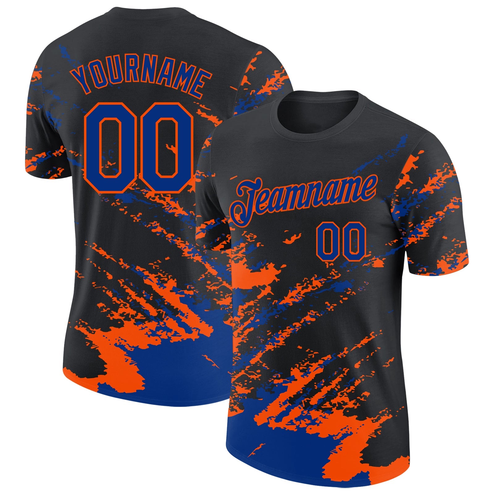 Custom Black Royal-Orange Brush Stroke Shatter Splatter Performance T-Shirt - Main View