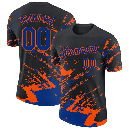Custom Black Royal-Orange Brush Stroke Shatter Splatter Performance T-Shirt - Main View
