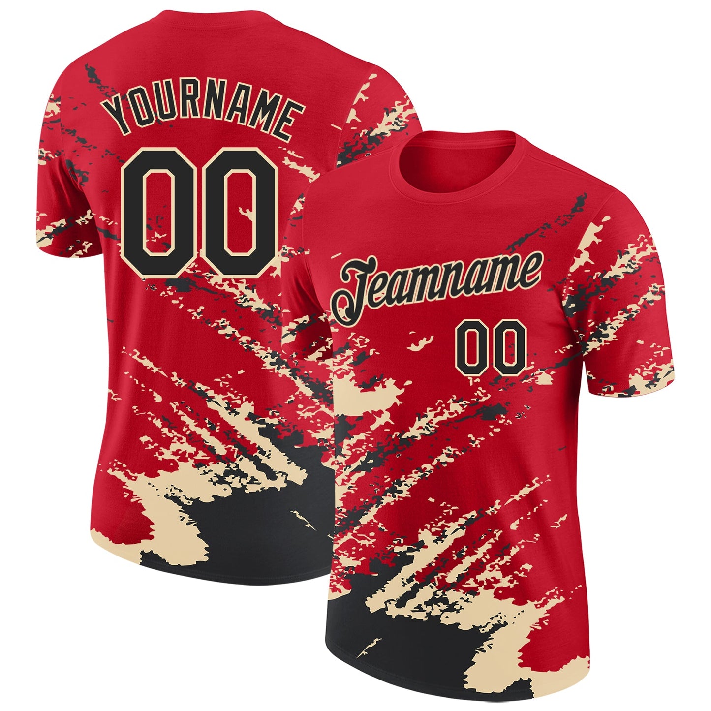 Custom Red Black-Cream Brush Stroke Shatter Splatter Performance T-Shirt - Main View