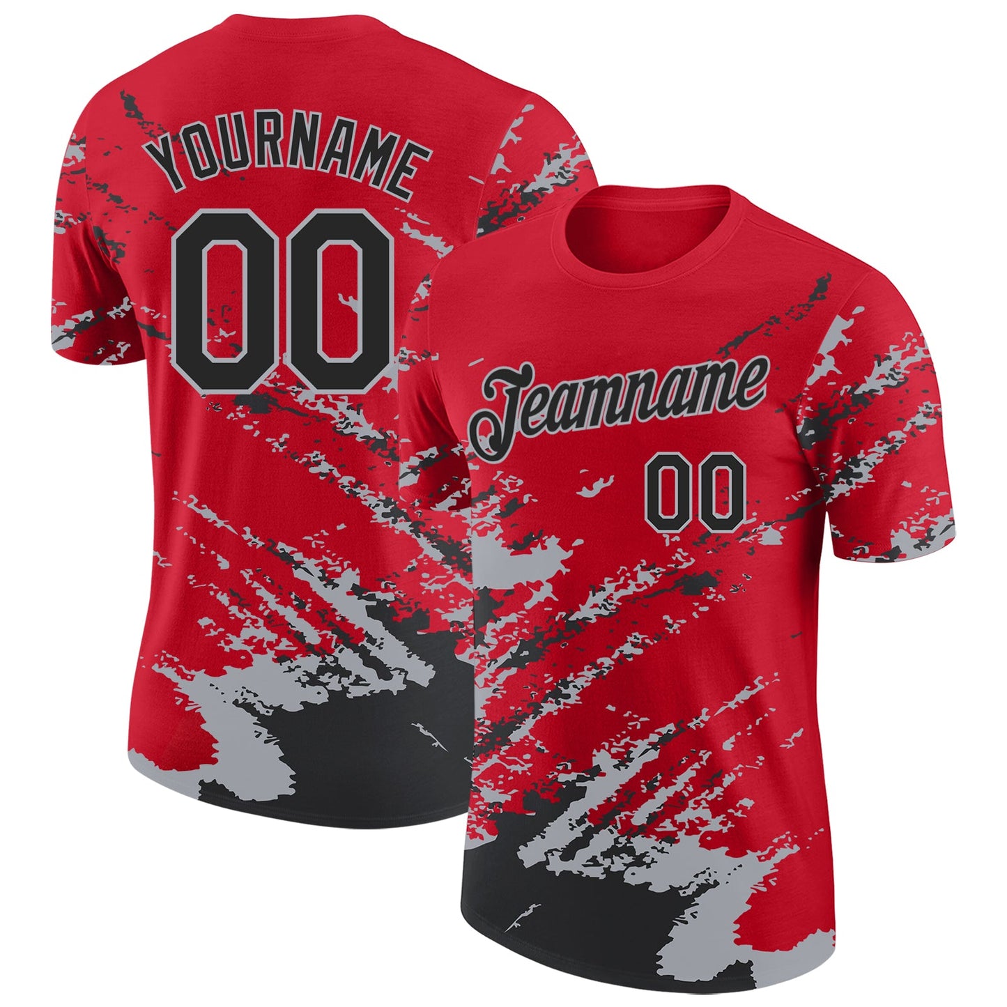 Custom Red Black-Gray Brush Stroke Shatter Splatter Performance T-Shirt - Main View