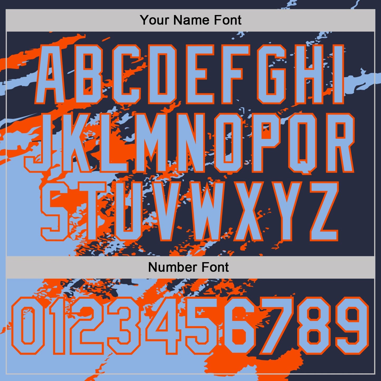 Custom Navy Light Blue-Orange Brush Stroke Shatter Splatter Performance T-Shirt view 4