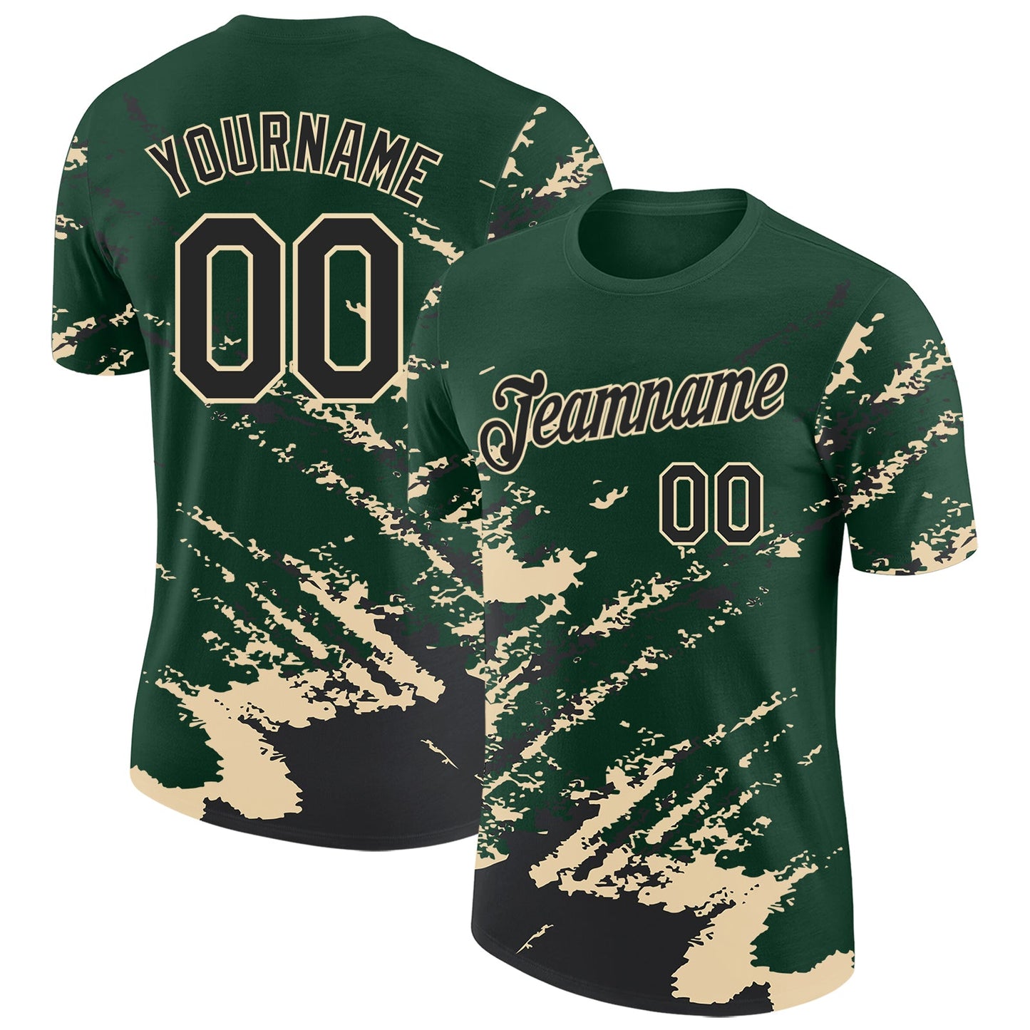Custom Green Black-Cream Brush Stroke Shatter Splatter Performance T-Shirt - Main View