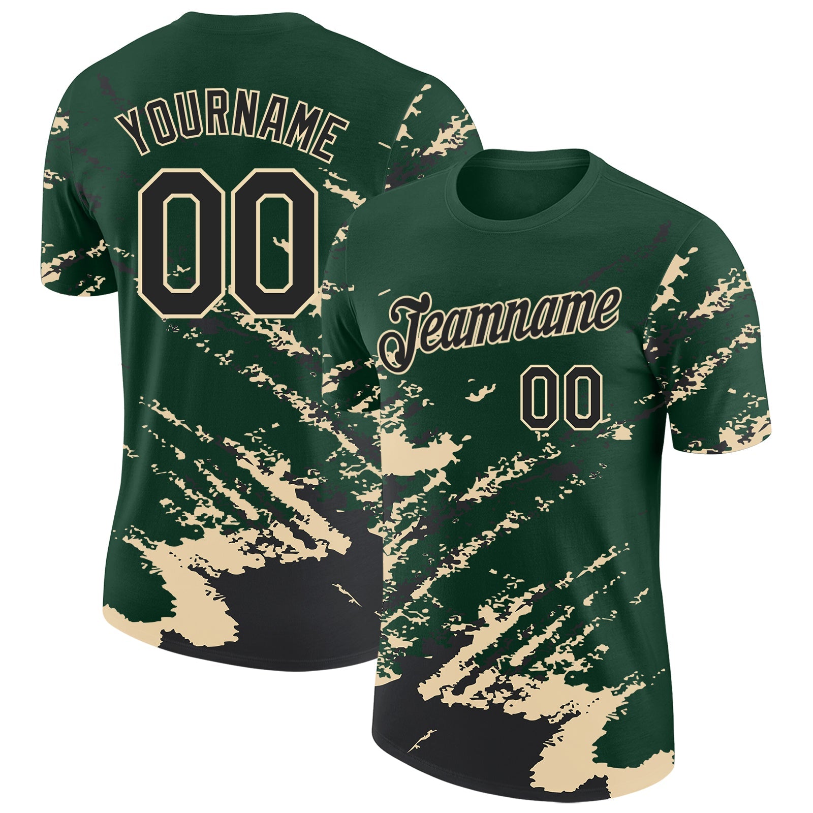 Custom Green Black-Cream Brush Stroke Shatter Splatter Performance T-Shirt - Main View