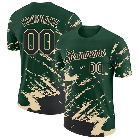 Custom Green Black-Cream Brush Stroke Shatter Splatter Performance T-Shirt - Main View