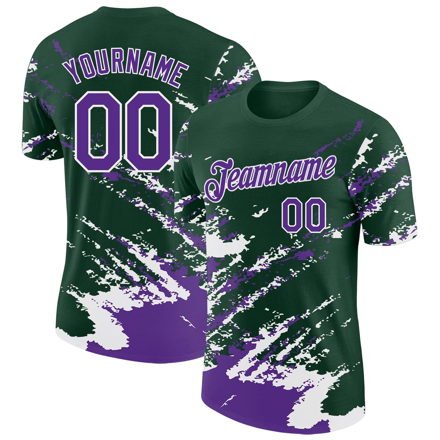 Custom Green Purple-White Brush Stroke Shatter Splatter Performance T-Shirt - Main View