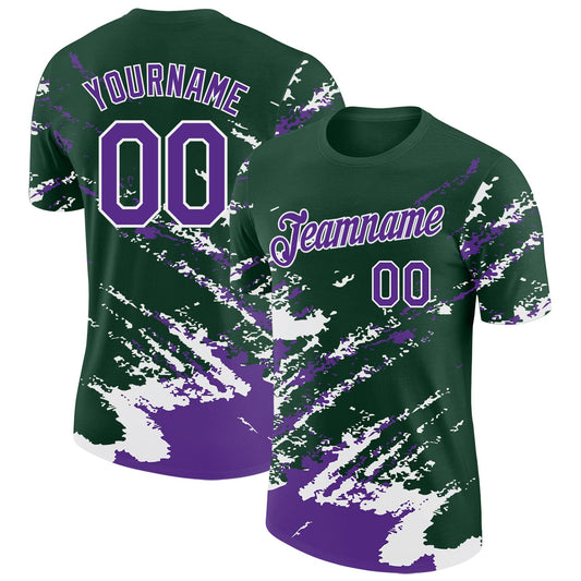 Custom Green Purple-White Brush Stroke Shatter Splatter Performance T-Shirt - Main View