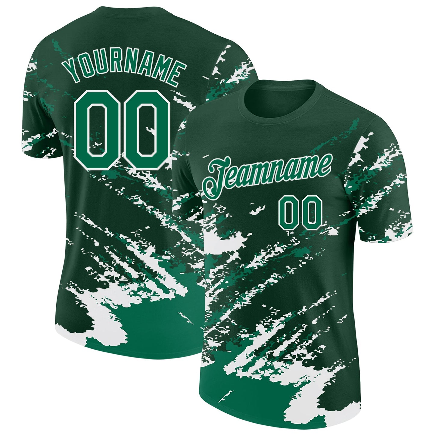 Custom Green Kelly Green-White Brush Stroke Shatter Splatter Performance T-Shirt - Main View