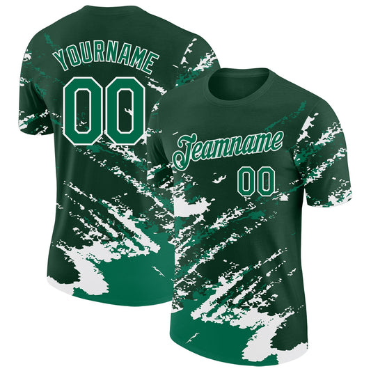 Custom Green Kelly Green-White Brush Stroke Shatter Splatter Performance T-Shirt - Main View