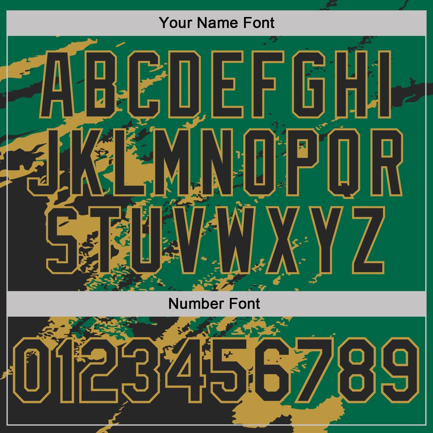 Custom Kelly Green Black-Old Gold Brush Stroke Shatter Splatter Performance T-Shirt view 4
