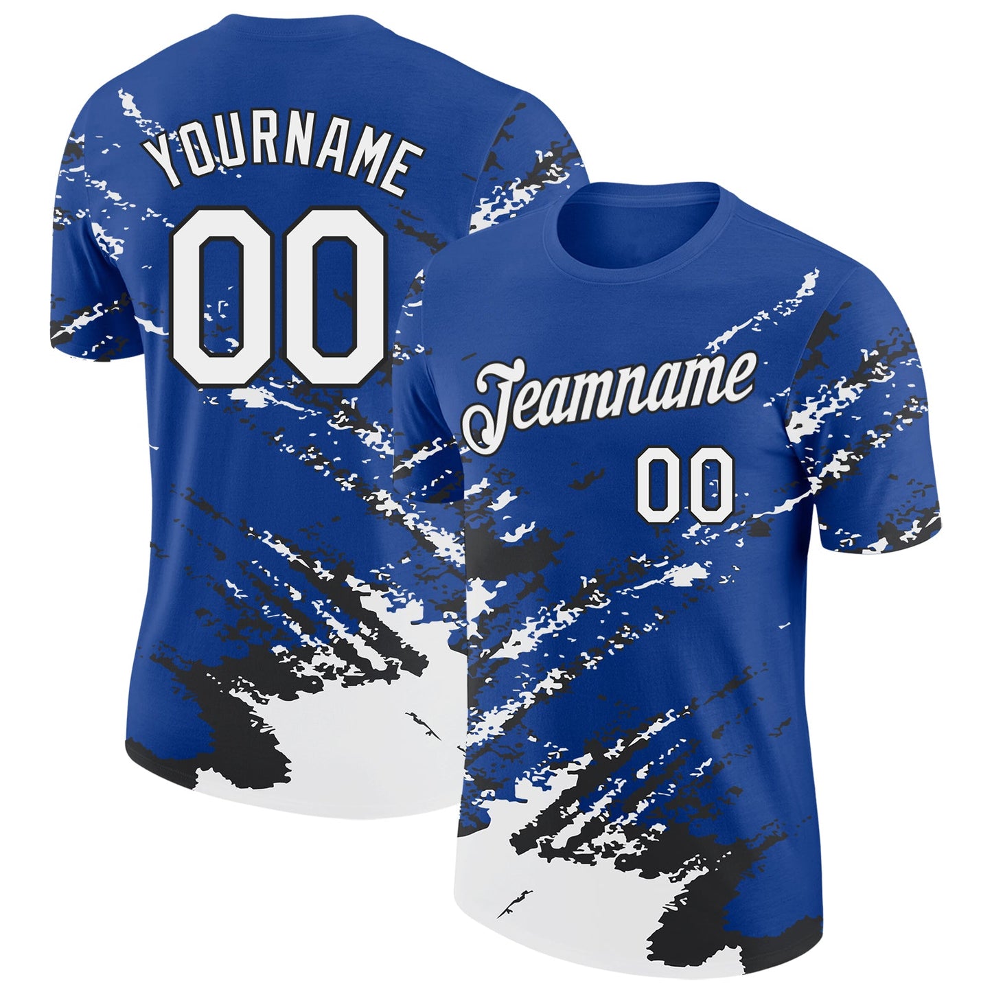 Custom Royal White-Black Brush Stroke Shatter Splatter Performance T-Shirt - Main View