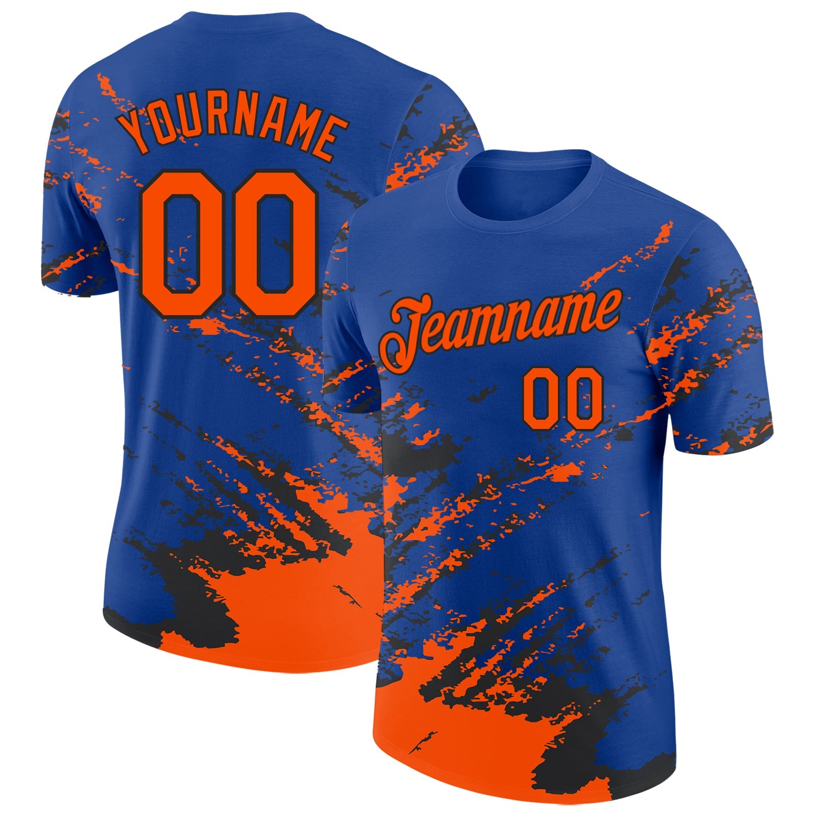 Custom Royal Orange-Black Brush Stroke Shatter Splatter Performance T-Shirt - Main View