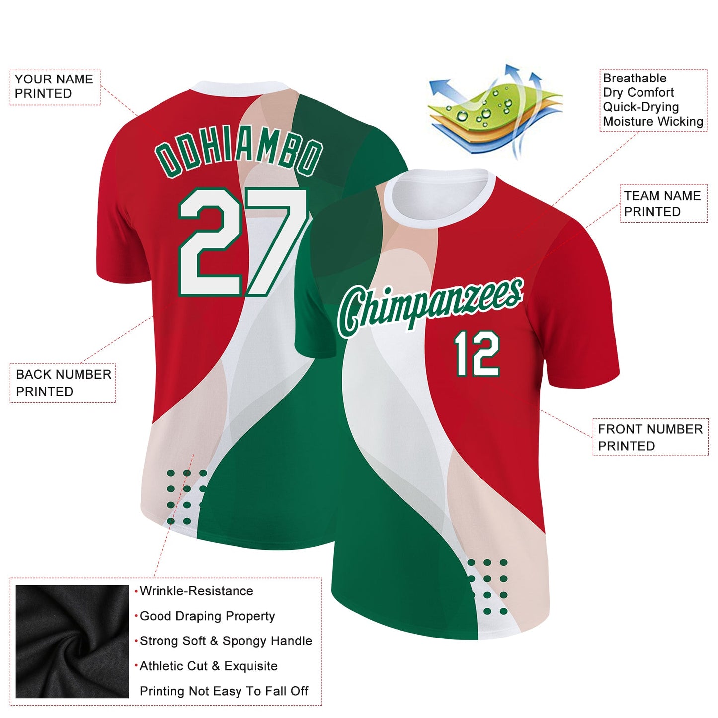 Custom Red White-Kelly Green 3D Mexico Performance T-Shirt view 2