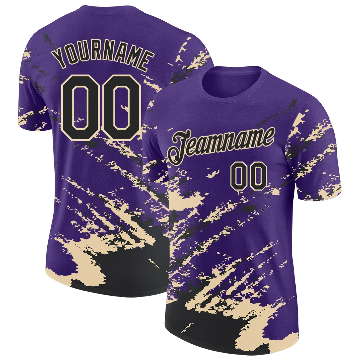 Custom Purple Black-Cream Brush Stroke Shatter Splatter Performance T-Shirt - Main View