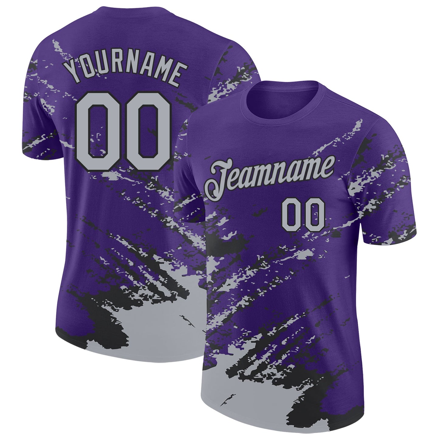 Custom Purple Gray-Black Brush Stroke Shatter Splatter Performance T-Shirt - Main View