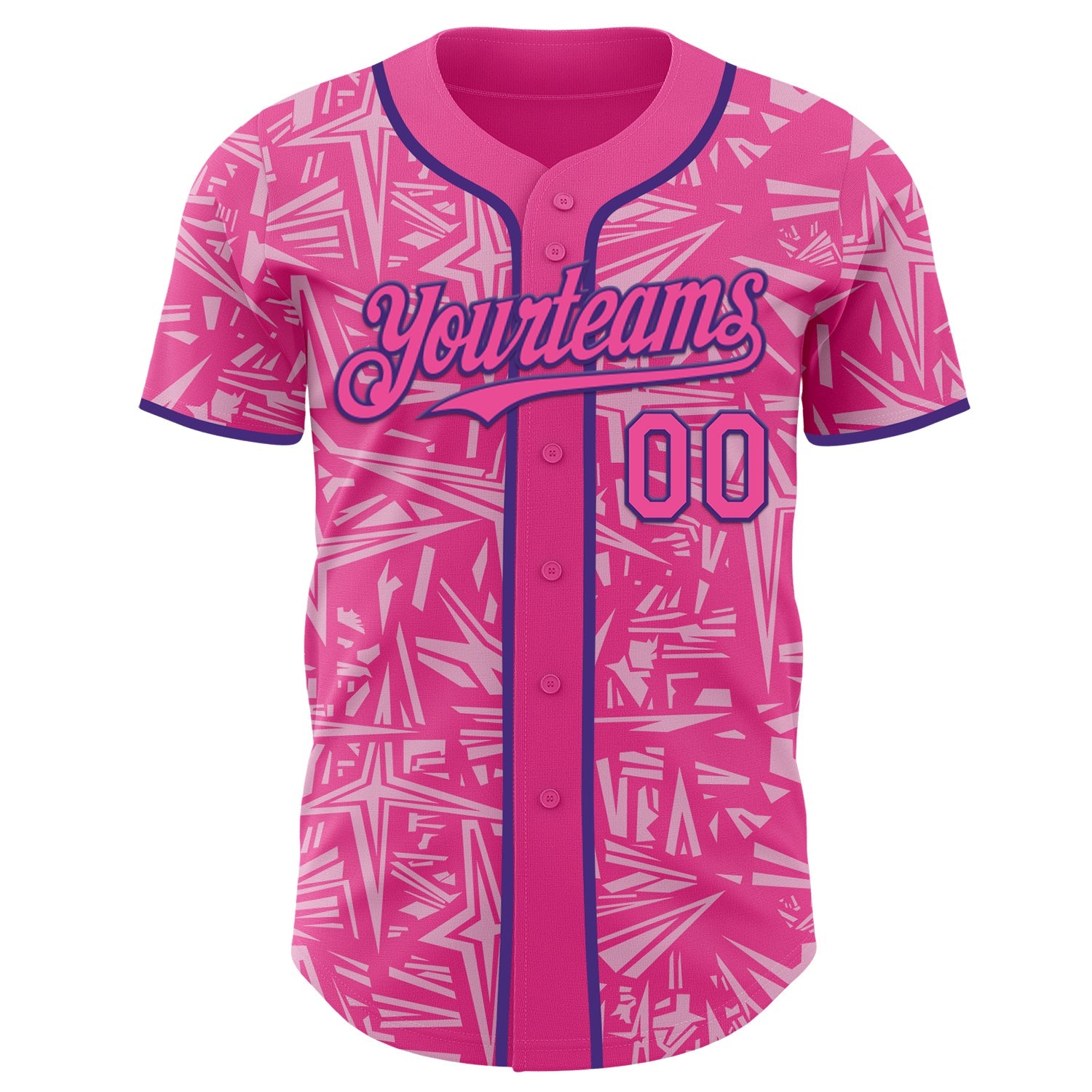 Custom Pink Light Pink-Purple Geometric Cyber Starburst Authentic Baseball Jersey view 2