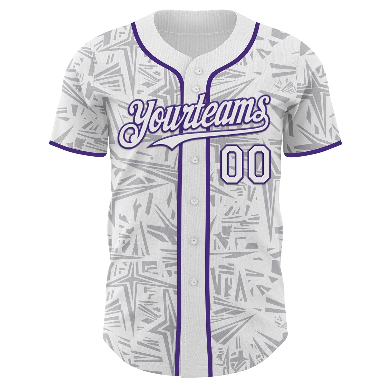 Custom White Gray-Purple Geometric Cyber Starburst Authentic Baseball Jersey view 2