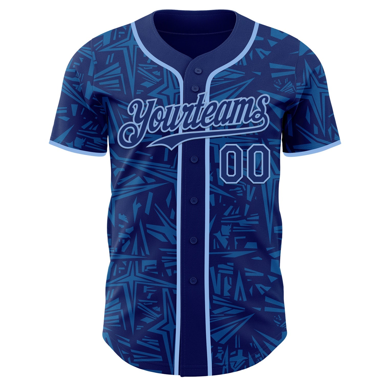 Custom Royal Blue-Light Blue Geometric Cyber Starburst Authentic Baseball Jersey view 2