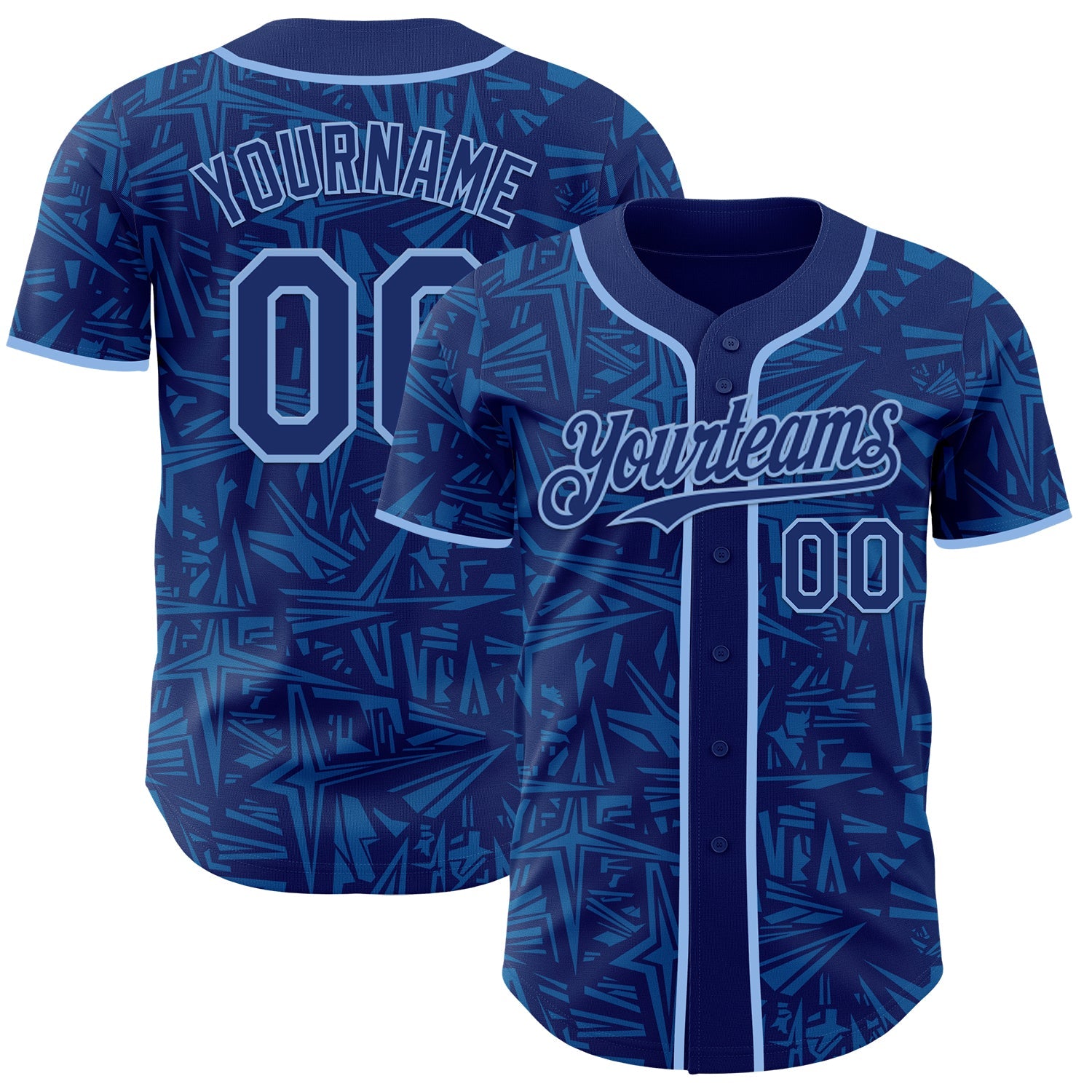 Custom Royal Blue-Light Blue Geometric Cyber Starburst Authentic Baseball Jersey - Main View