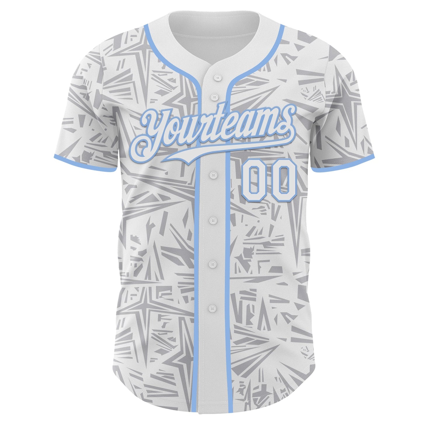 Custom White Gray-Light Blue Geometric Cyber Starburst Authentic Baseball Jersey view 2