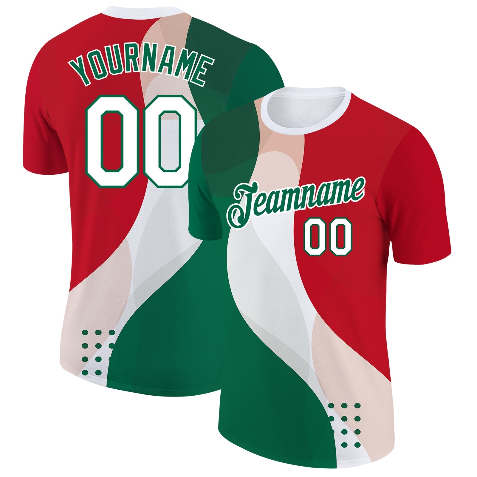 Custom Red White-Kelly Green 3D Mexico Performance T-Shirt - Main View