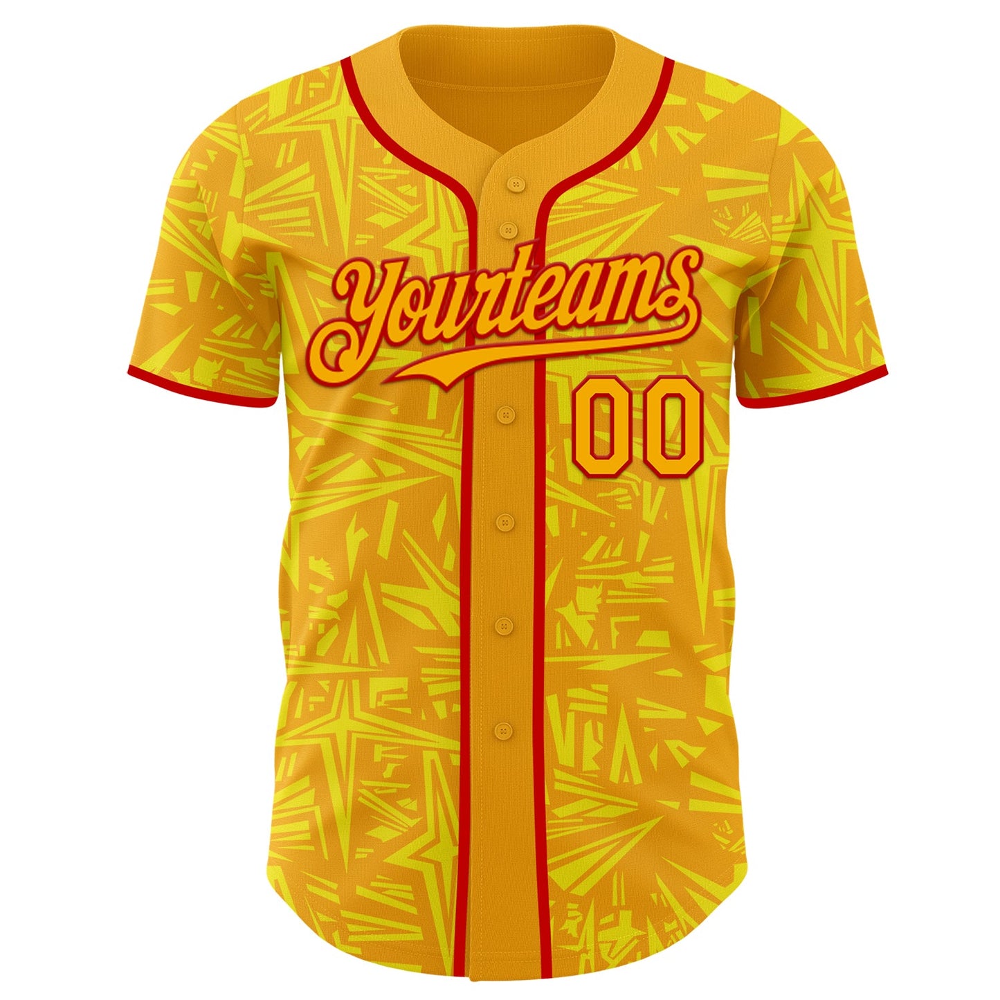 Custom Gold Light Yellow-Red Geometric Cyber Starburst Authentic Baseball Jersey view 2