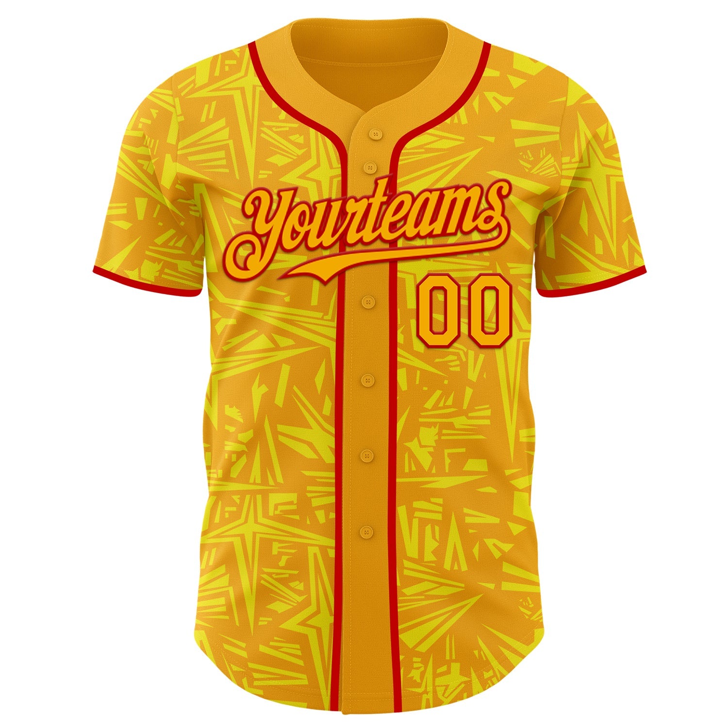Custom Gold Light Yellow-Red Geometric Cyber Starburst Authentic Baseball Jersey view 2