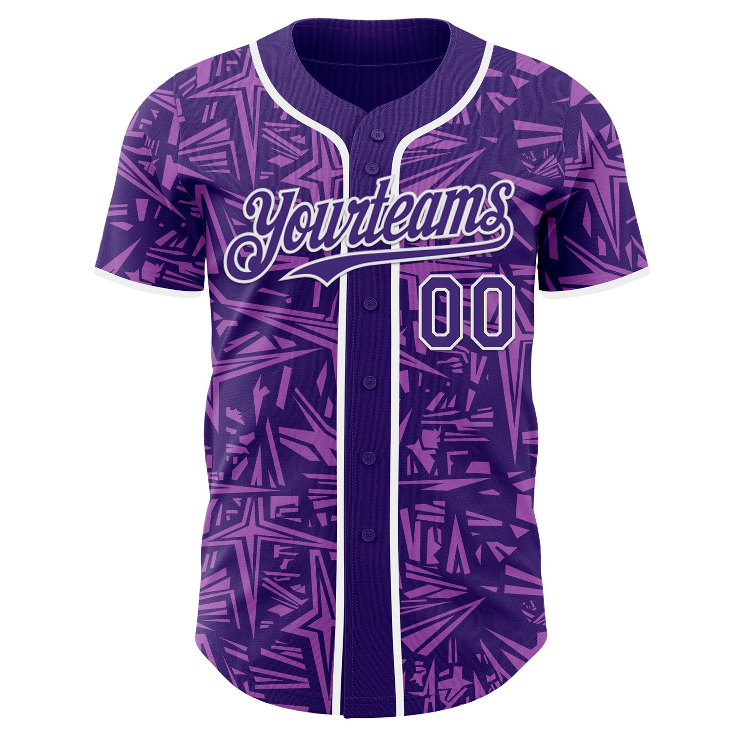 Custom Purple Medium Purple-White Geometric Cyber Starburst Authentic Baseball Jersey view 2