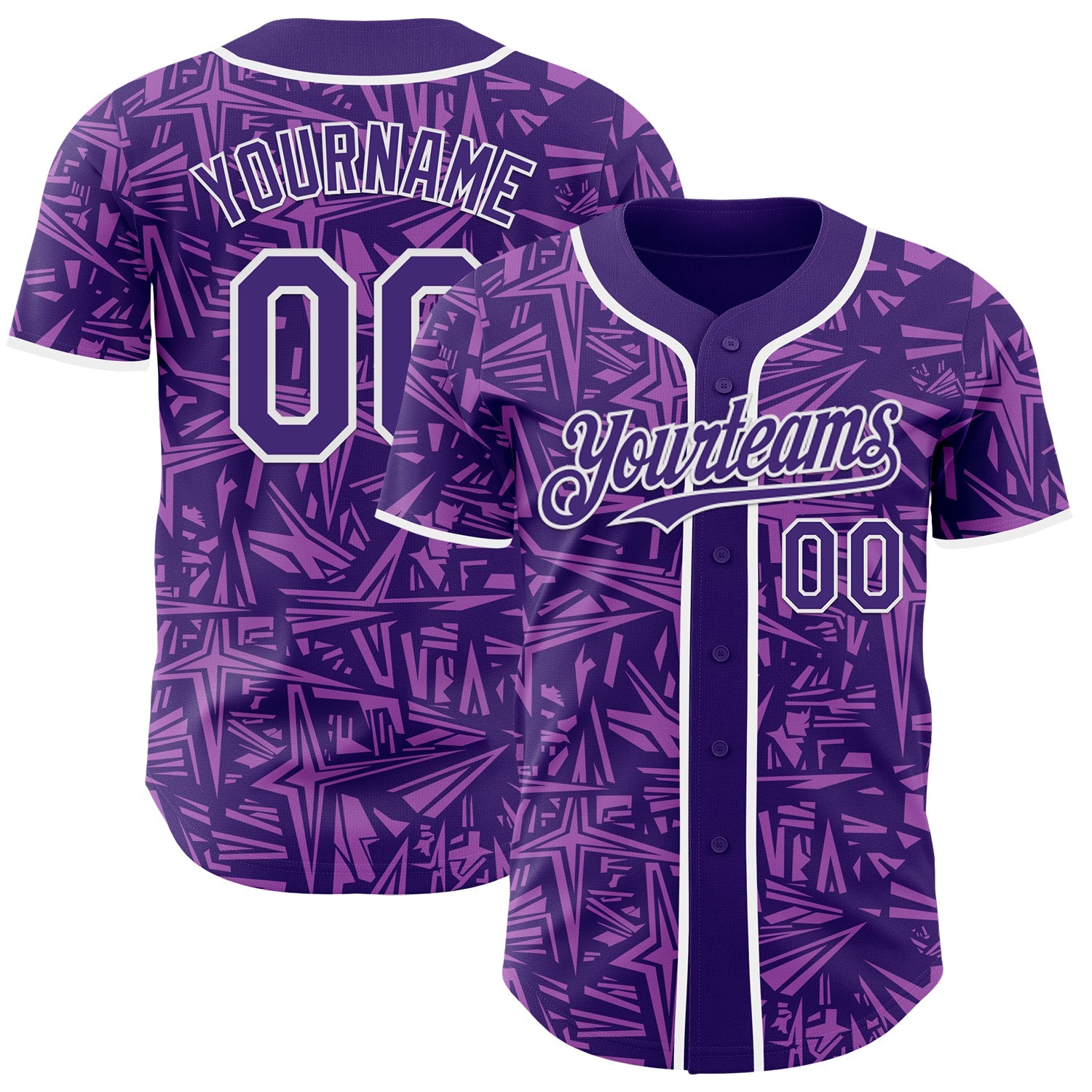 Custom Purple Medium Purple-White Geometric Cyber Starburst Authentic Baseball Jersey - Main View