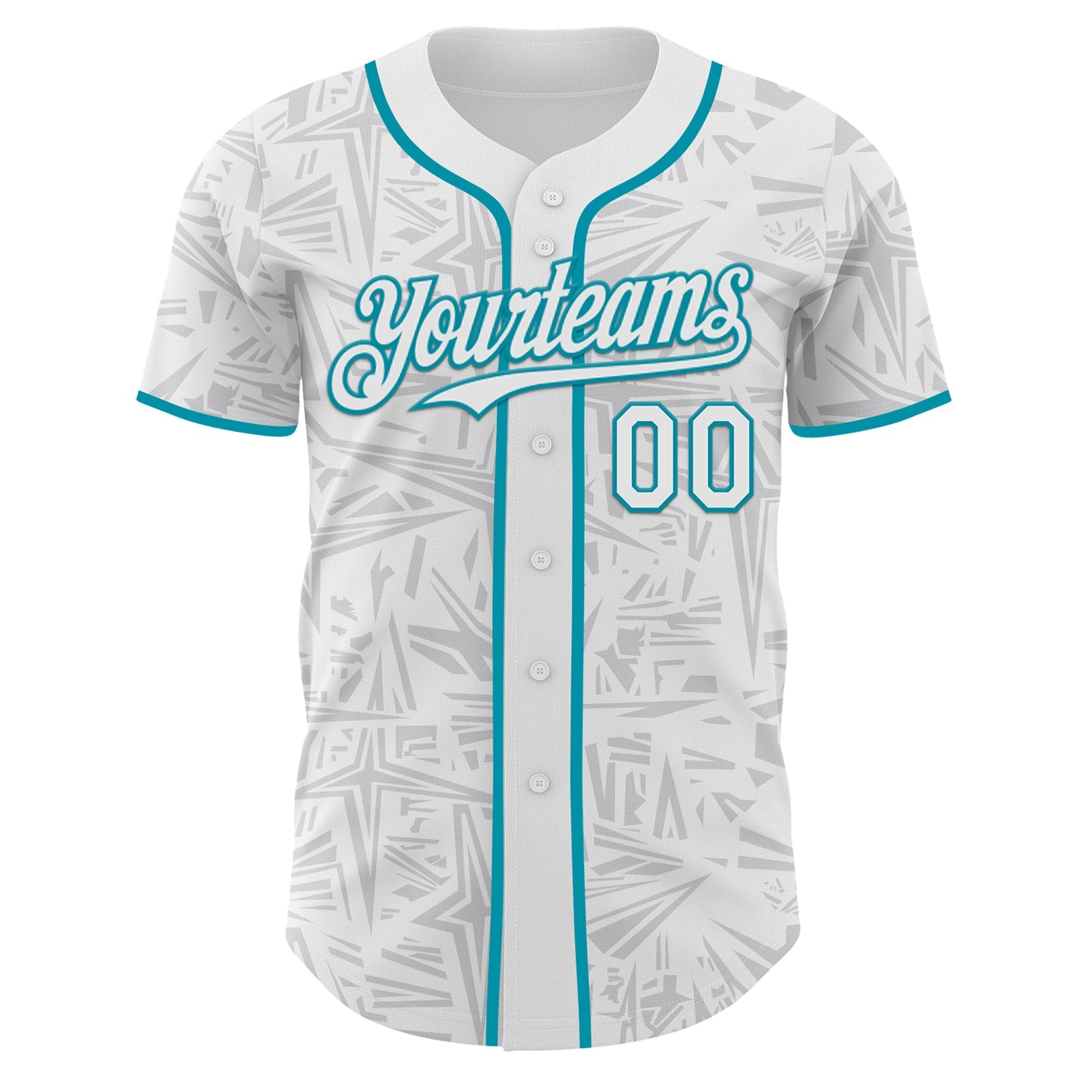 Custom White Gray-Teal Geometric Cyber Starburst Authentic Baseball Jersey view 2