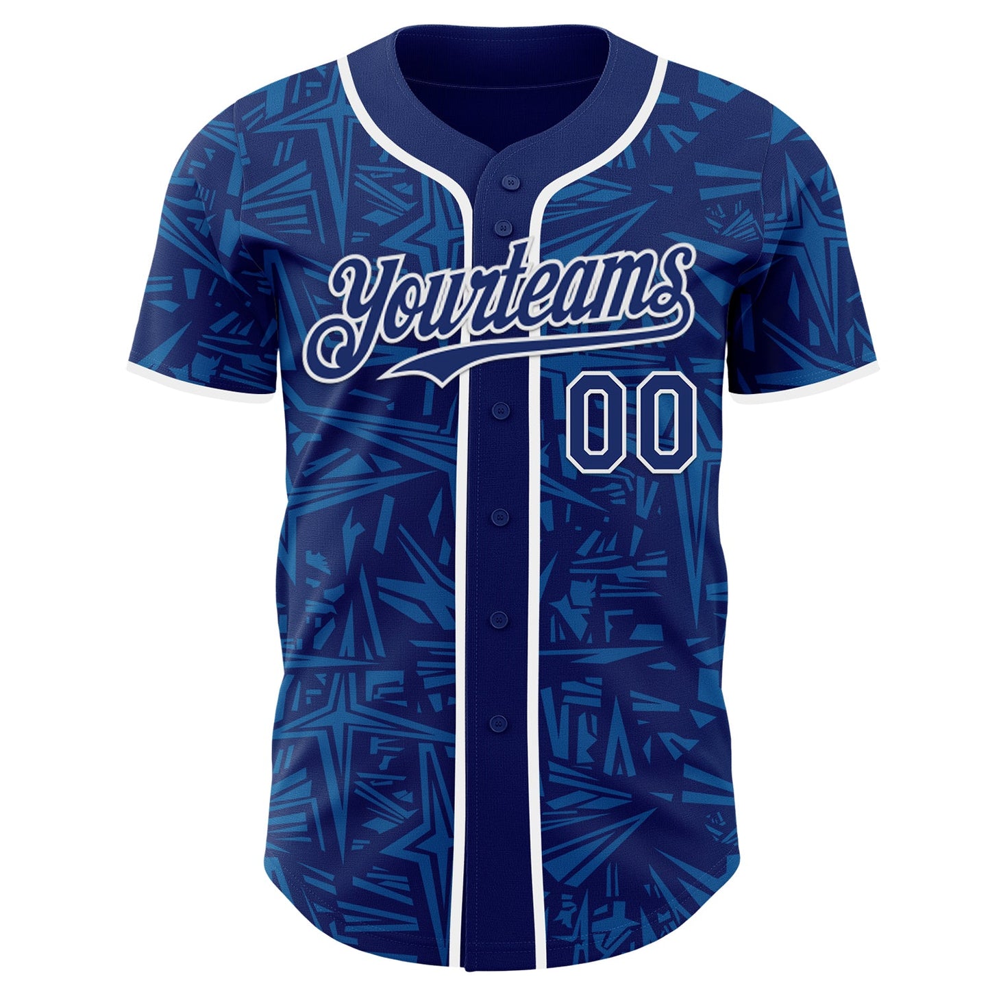 Custom Royal Blue-White Geometric Cyber Starburst Authentic Baseball Jersey view 2