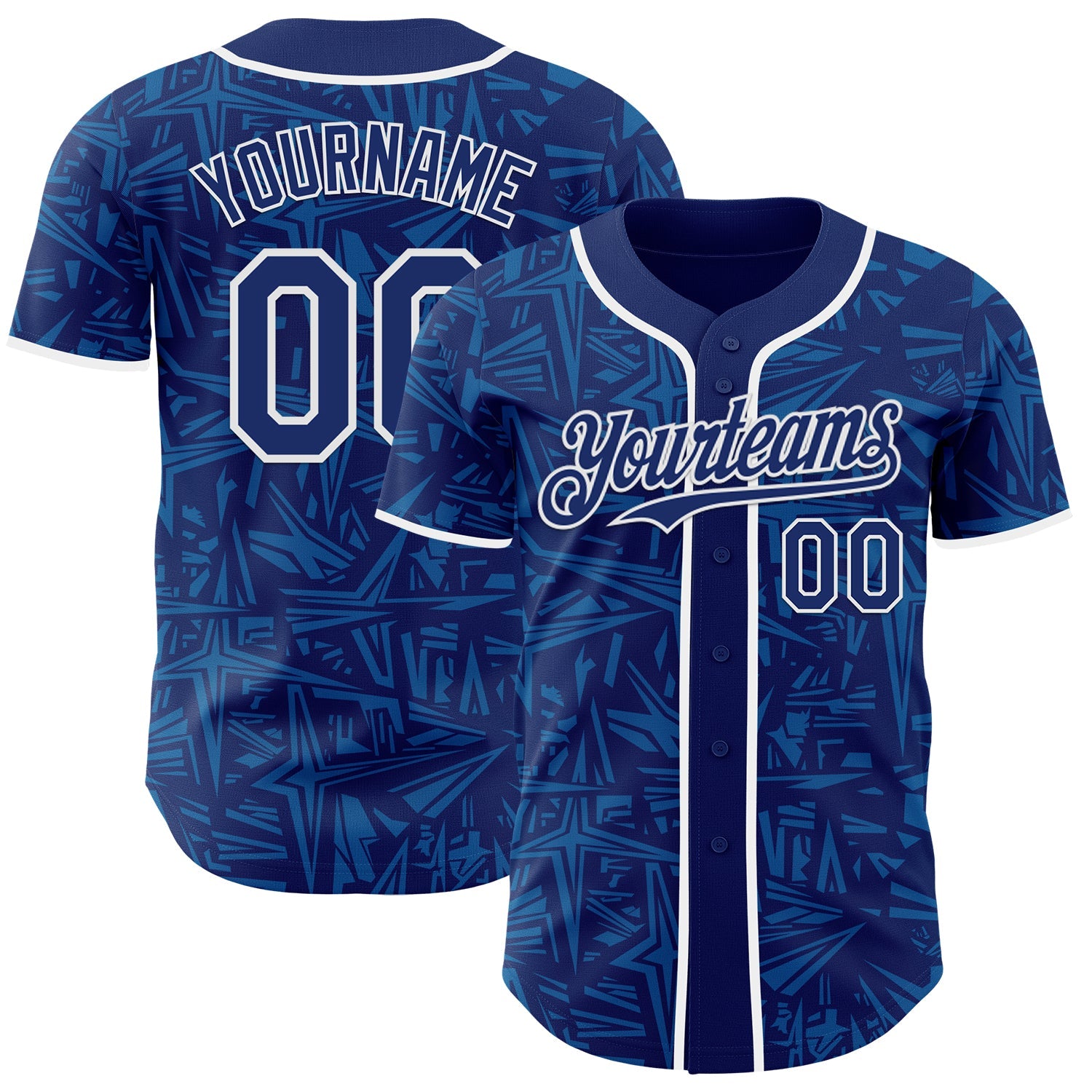 Custom Royal Blue-White Geometric Cyber Starburst Authentic Baseball Jersey - Main View
