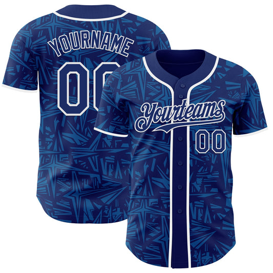 Custom Royal Blue-White Geometric Cyber Starburst Authentic Baseball Jersey - Main View