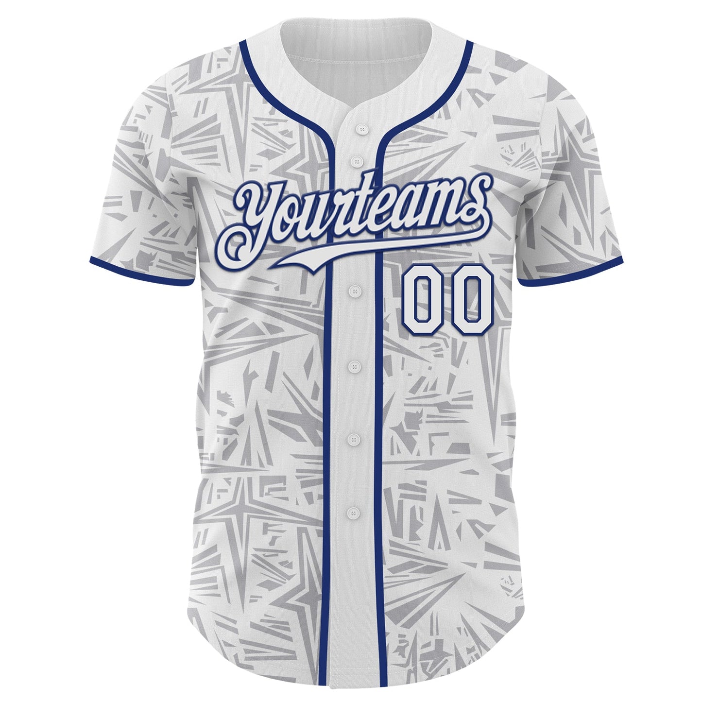 Custom White Gray-Royal Geometric Cyber Starburst Authentic Baseball Jersey view 2